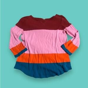 J. Crew Silk Merino Wool Colorblock Red Orange Blue Lightweight Sweater Size S